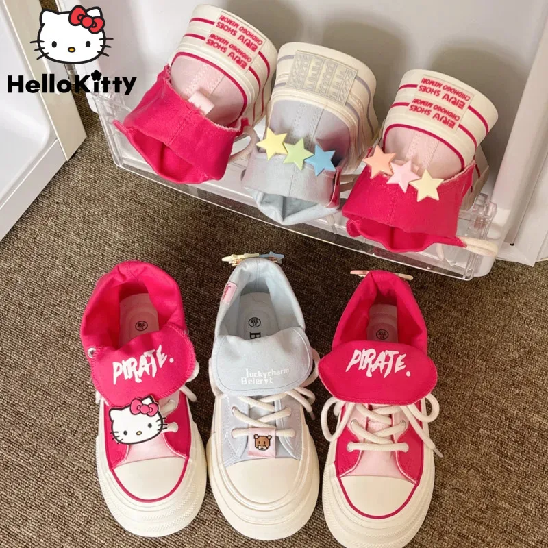 Sanrio Hello Kitty New Versatile Canvas Shoes Y2k Student Cartoon Trend Luxury Thick Sole Plate Shoes Women Cute Casual Sneakers