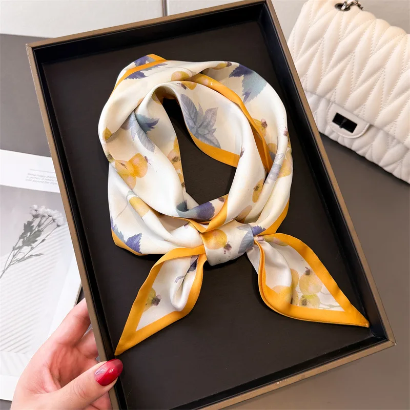 

Women Long Silk Scarf Bag Tie Lady Neck Skinny Scarves Hairband Fruit Print Pattern Brand Lady Neckerchief Ribbon 147x14CM
