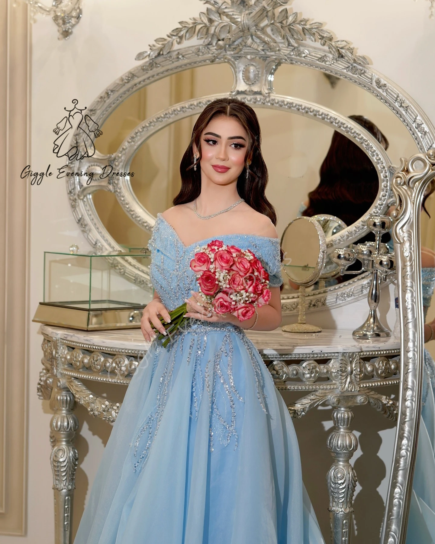 Giggle V-neck Beaded Lace Short Sleeves Saudi  A-line Evening Gala Dress 2025 New Style Cocktail Dresses