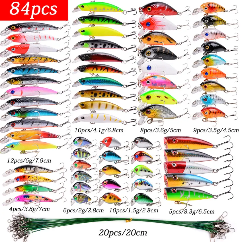 Mixed Fishing Lure Kits Crankbait Minnow Popper Lure Bass Baits wobbler Set Lifelike Fake Fishing bait Tackle