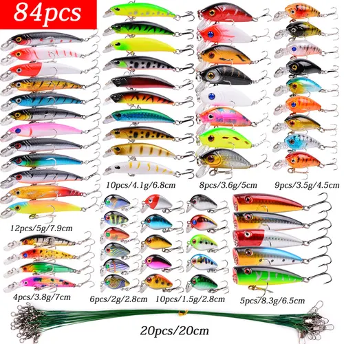 Imagen 1 del producto Kits de señuelos de pesca mixtos, Crankbait Minnow Popper, cebos para lubina, juego de wobbler, aparejos de cebo de pesca falsos realistas