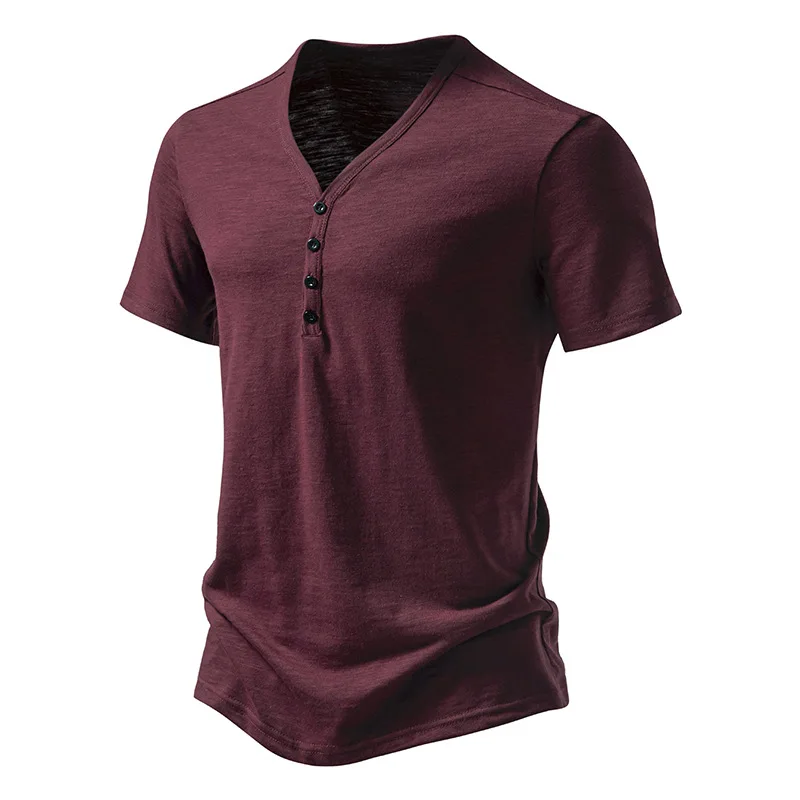 2026 Herren V-Ausschnitt Bambusfaser T-Shirt Mittelstreifen 4-Knopf Kurzarm Eng Anliegend Atmungsaktiv Lässig Sommer Alltags-Oberteil – Detail 18