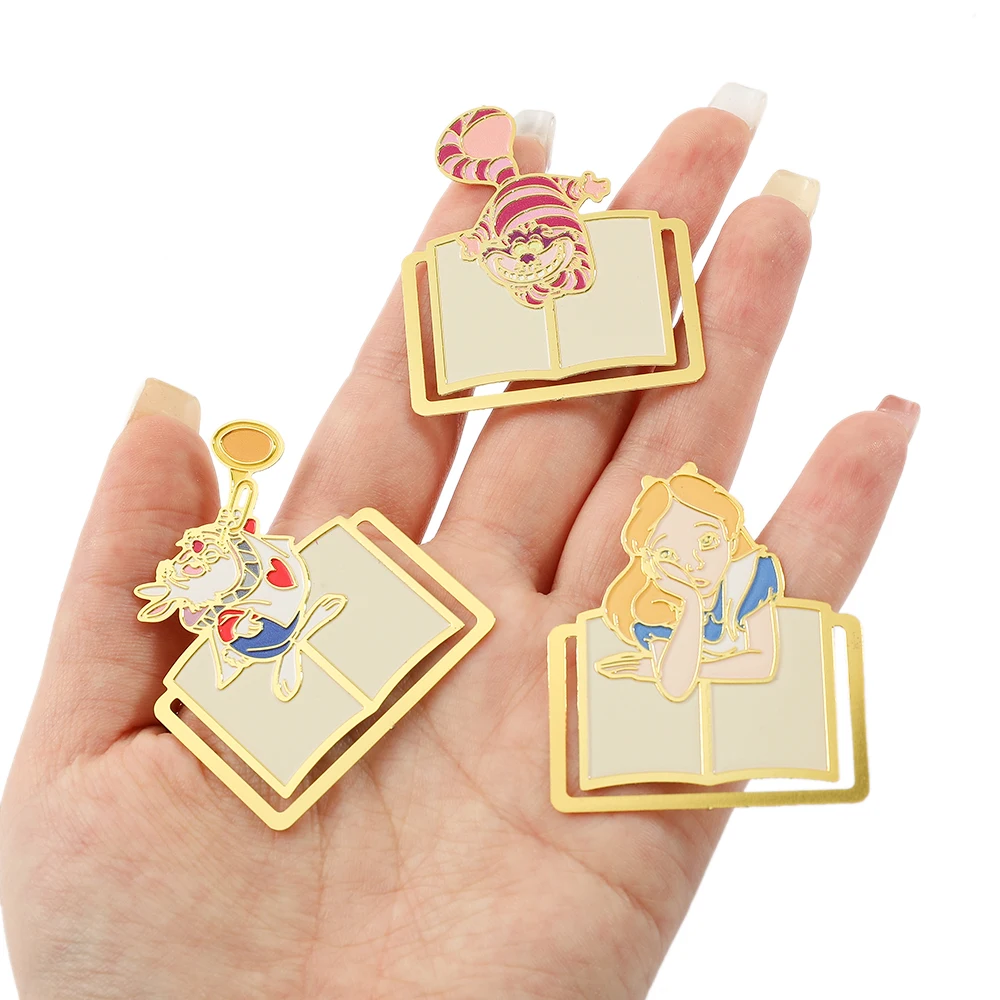 Alice in Wonderland Bookmark Metal Creative Fantasy Book Page Mark Cartoon Romance Reading Tool Stationery for Bookworm Girls