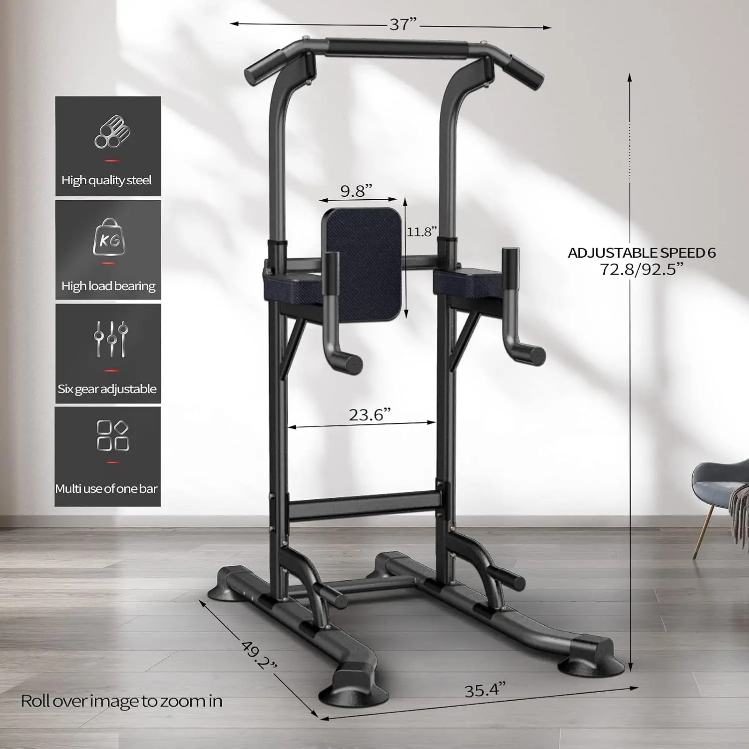 Home Gym Pull Up Dip Station Strength Training Power Tower Adjustable Height