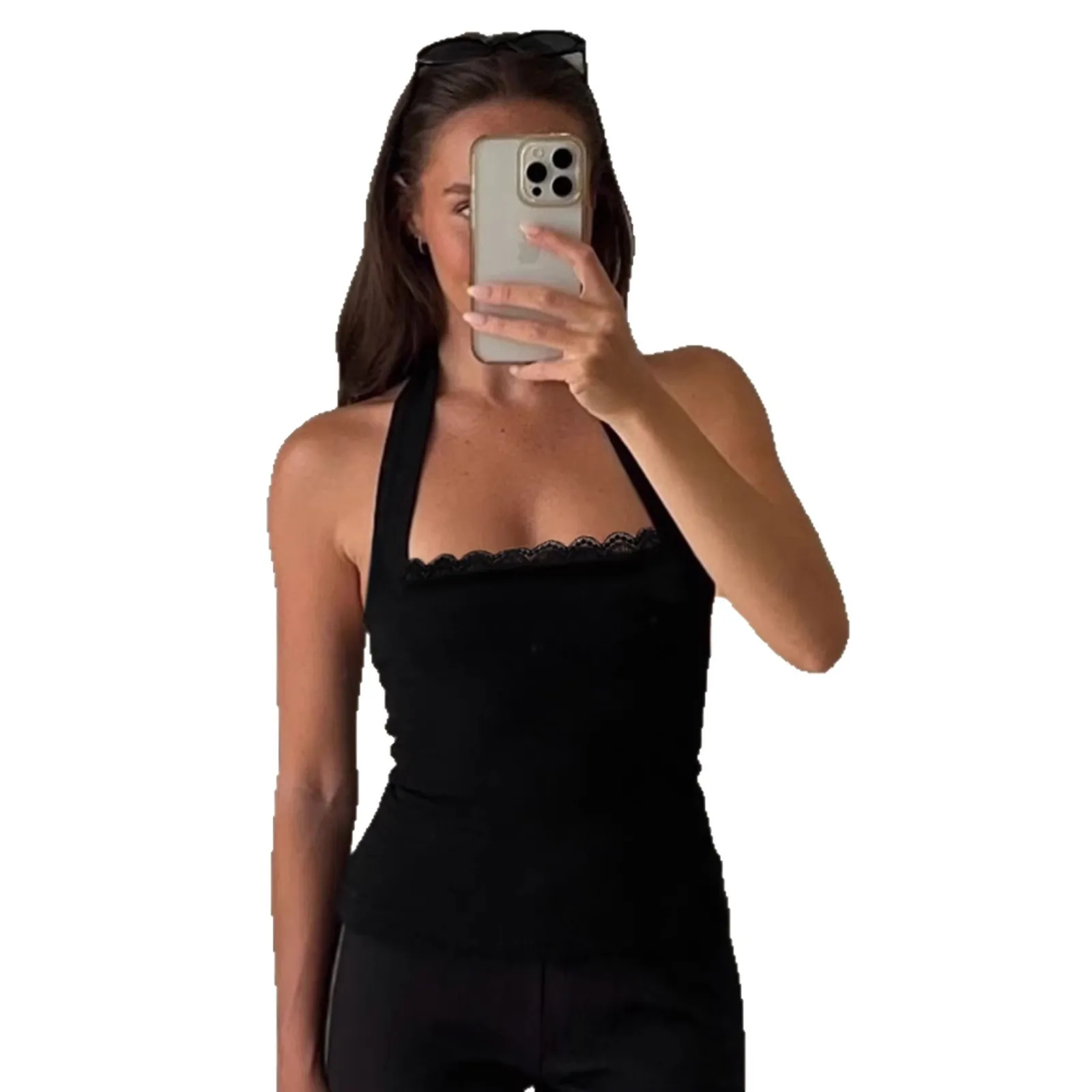 Sexy Lace Patchwork Slim Fit Top Hanging Neck Strap Small Vest Cross-border Ins Pure Desire Style Chinese Production Regular ...