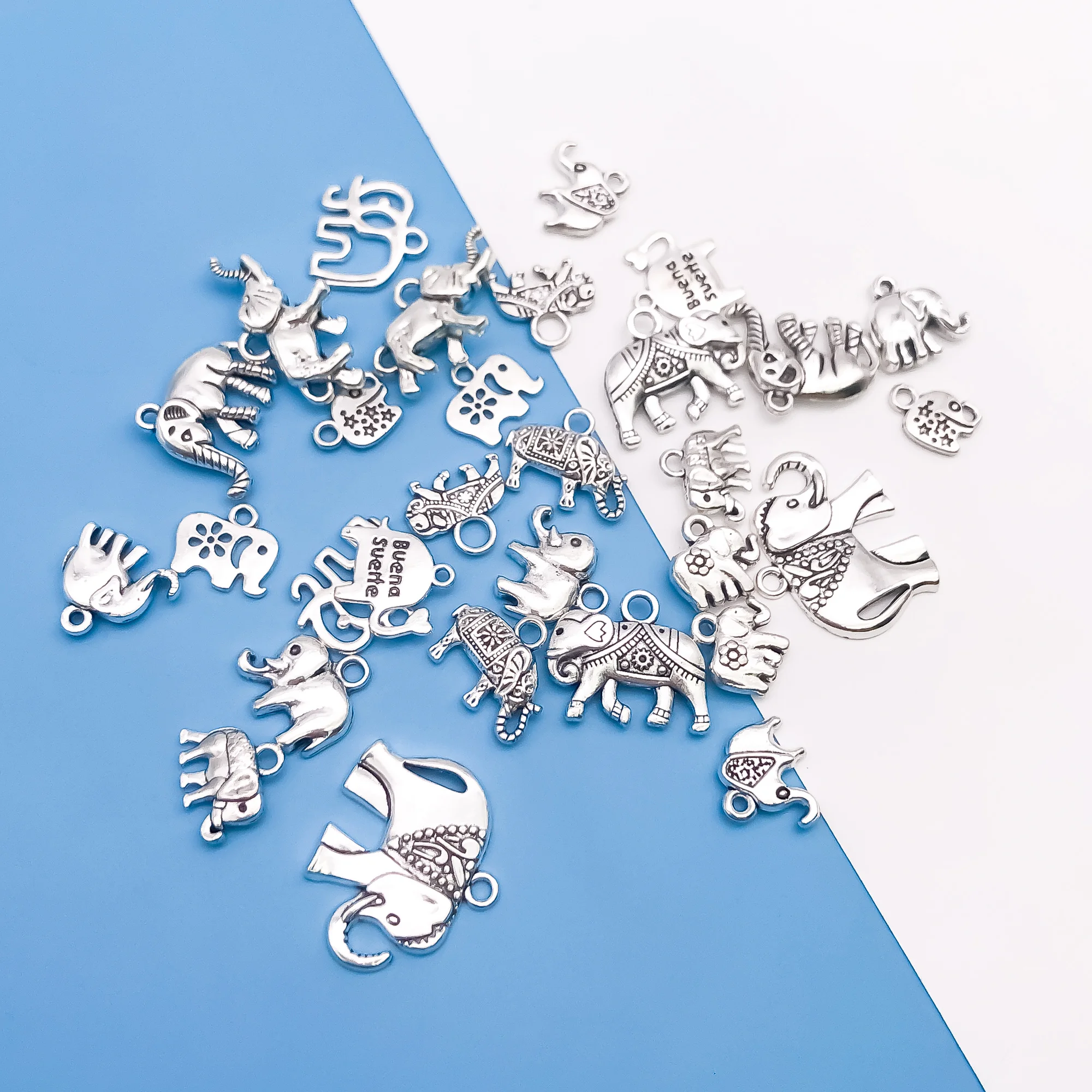 30pcs/Set Zinc Alloy Antique Silvery Elephant Shaped Charms Pendants for DIY Necklace Bracelet Earrings Jewelry Making Handmade