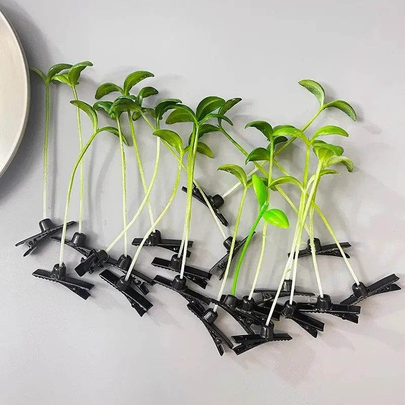 Creative Funny Little Bean Sprouts Grass Hair Clips for Girls Fashion Green Grass Bean Sprout Hairpins Plant Hair Accessories