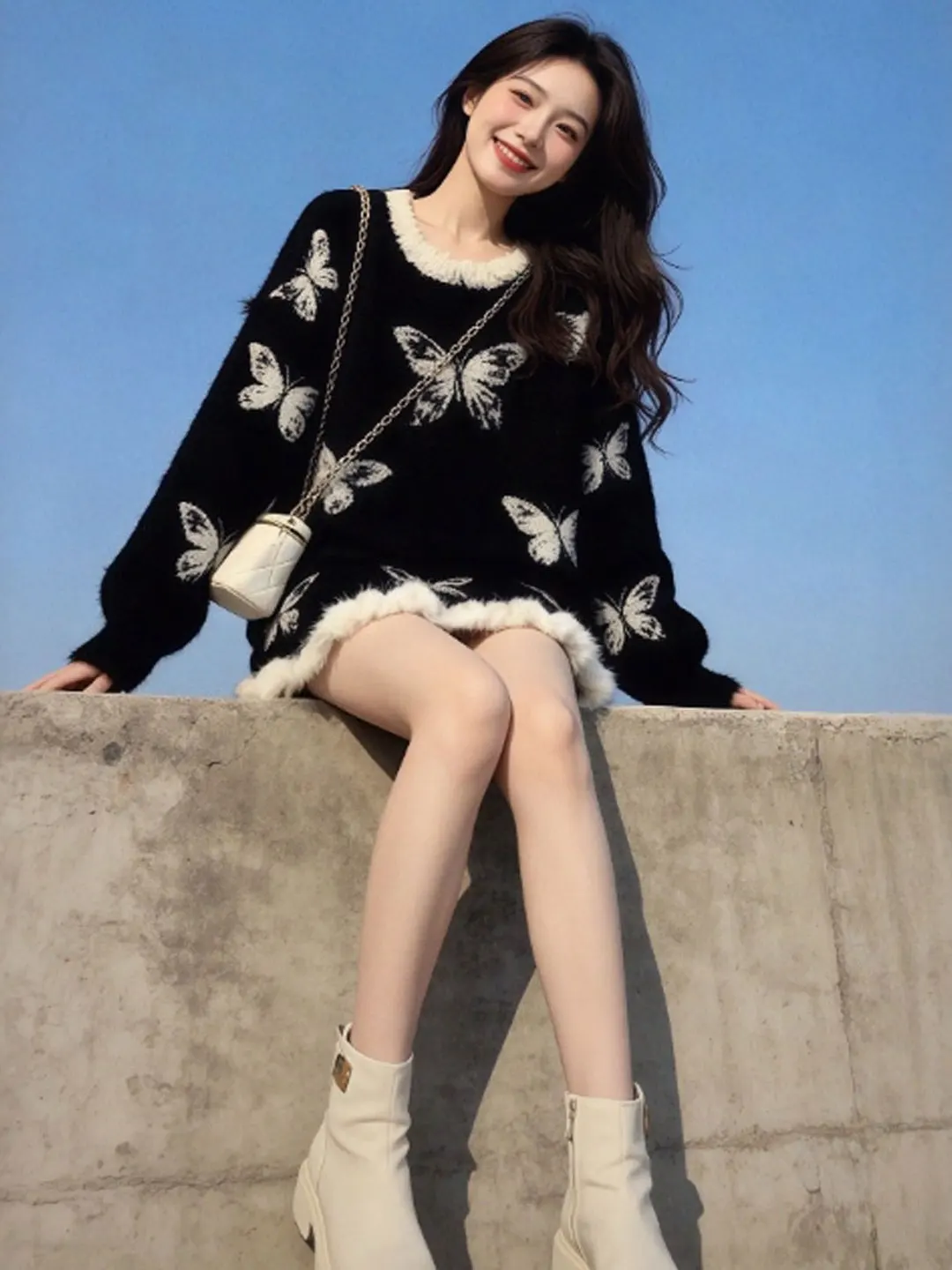 

Корейский модный комплект из двух предметов: топ и юбка, зимний, повседневный, удобный, хлопковый, с длинным рукавом, круглый вырез