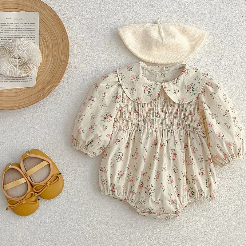 New Baby Clothing Floral One Piece Infant Newborn Baby Girl Bodysuits Polk Collar Princess Sweet Kids Romper Jumpsuit Newborns