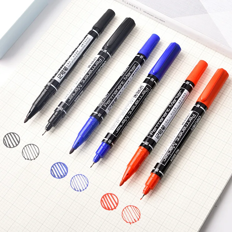 Haile 5/7pcs Permanent Dual Tip Marker Pen 0.5/1.0mm Crude Fine Point Waterproof Black White Red Ink Multi-Purpose Marker Pens