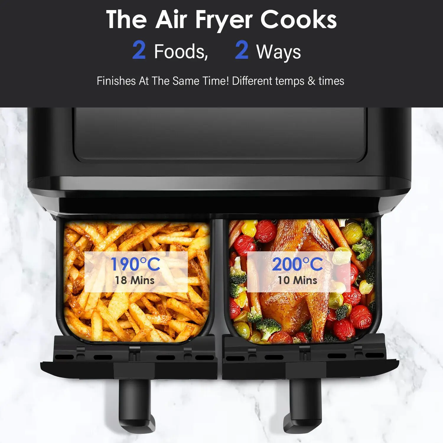 Air Fryer Dual Zone 2 Drawe Efficient With Rapid Air Circulation | Fully Adjustable+8Pre-sets For Healthy Oil Free قلاية هوائية