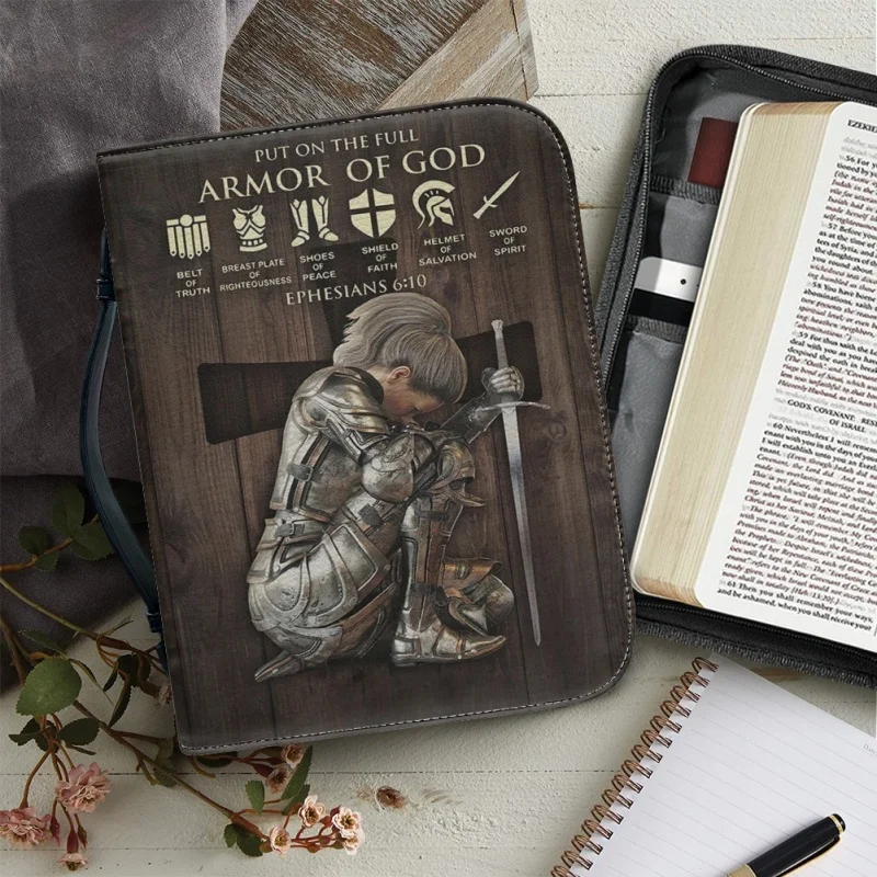 Ut On The Full Armor Of God ersonalized cetak gereja Alkitab sarung penutup tas PU buku belajar kotak penyimpanan suci untuk wanita pria