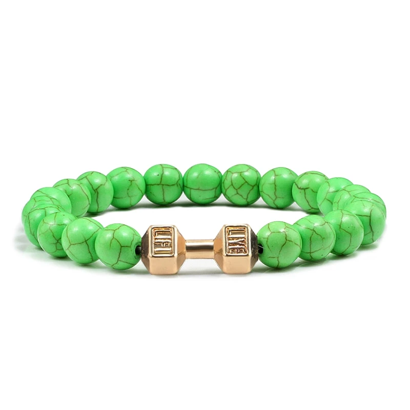 Natürliche Vulkanstein Armband Männer Matte Schwarz Lave Weiße Perlen Charme Hantel Strang Armbänder Frauen Barbell Fitness Schmuck