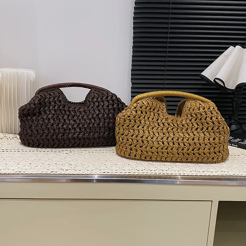 Summer Woven Clutch Bag Light Luxury Brand New Highend Seaside Vacation Travel Large Capacity Straw Woven Women Simple Clip Bag