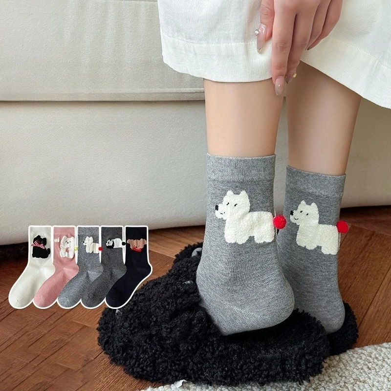 1/5 Paar Damen-Socken aus reiner Baumwolle für Frühling und Herbst, neue niedliche Cartoon-Mid-Tube-Socken, atmungsaktiv, warm, geruchsabweisend, Freizeitsocken