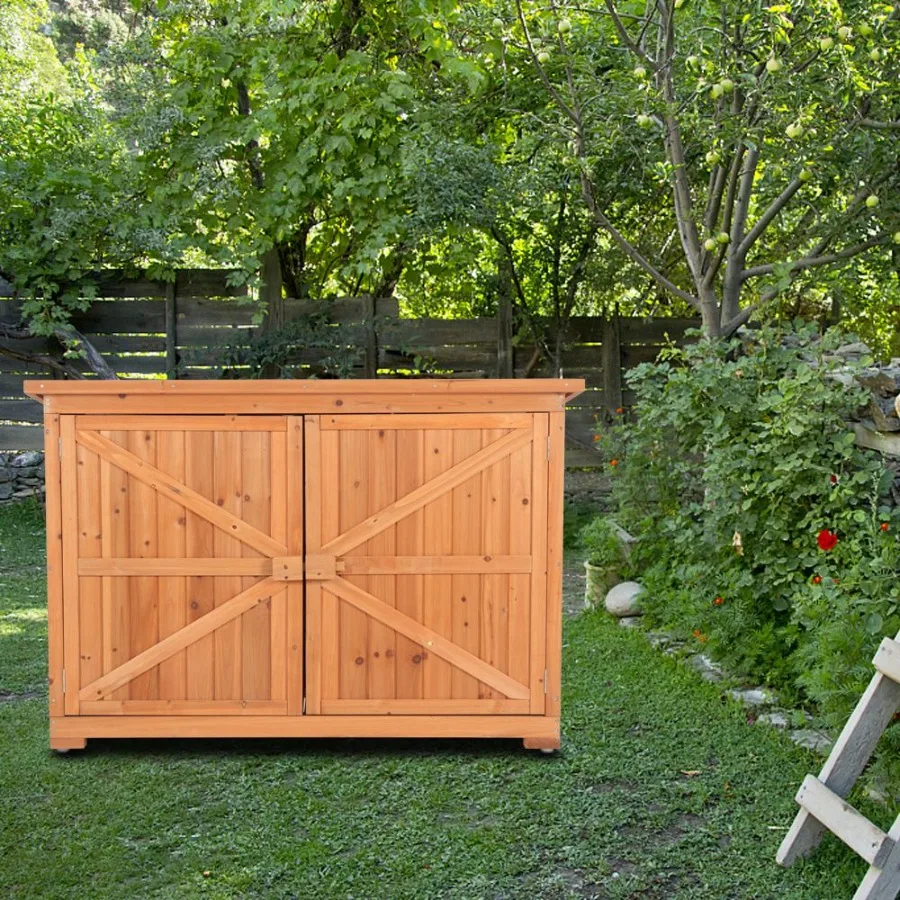 

Double Doors Fir Wooden Garden Yard Shed Lockers Outdoor Storage Cabinet Unit Orange Red