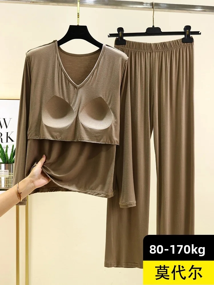طقم ملابس كاجوال من القطن المشروط V-Ne Long Sve رفيع وكبير الحجم ملابس منزلية يمكن ارتداؤها في الهواء الطلق مكون من قطعتين مريح...