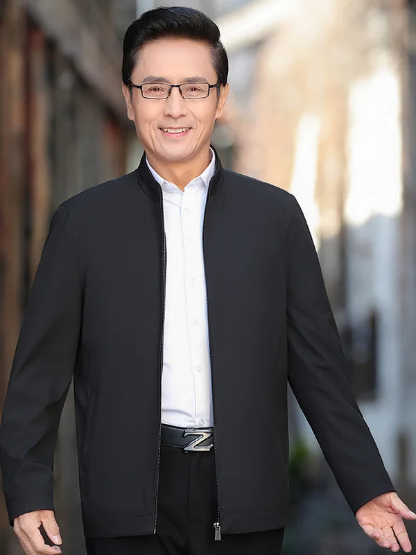 

Light Jaet Dad Одежда для среднего возраста и ли. Весенне-осенняя одежда. Облегающее пальто из смеси полиэстера. Длинное пальто с воротником-стойкой.