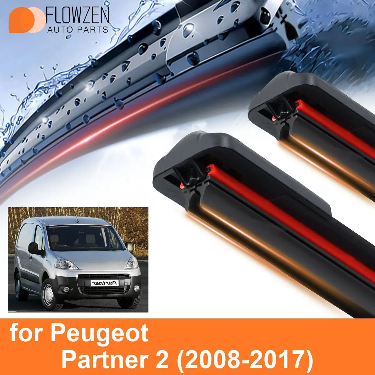 Car Windshield Wiper Blades for Peugeot Partner 2 Double Rubber Frameless Bracketless WipersSoft Accessories