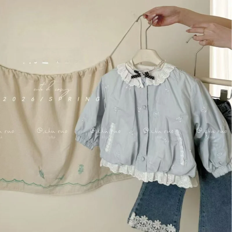

Spring and Autumn Girl's Jacket Children's Casual Sweet Lace Trim Coat New Style Kids Baby Fashion Outerwear