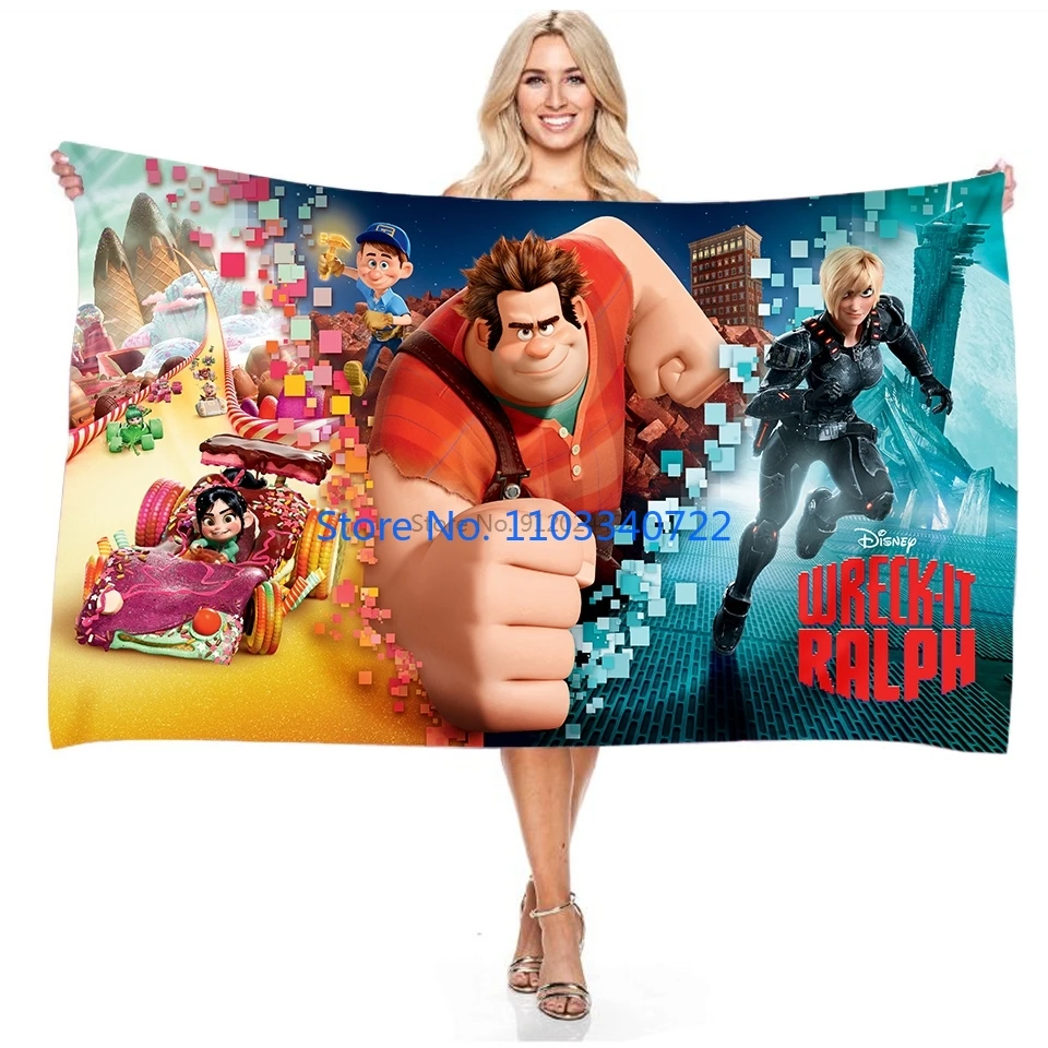 Anime Wreck-it Ralph 3D Cartoon Bath Towels Microfiber Beach Swimming Towel Decor for Adults Kids Gift 75x150cm