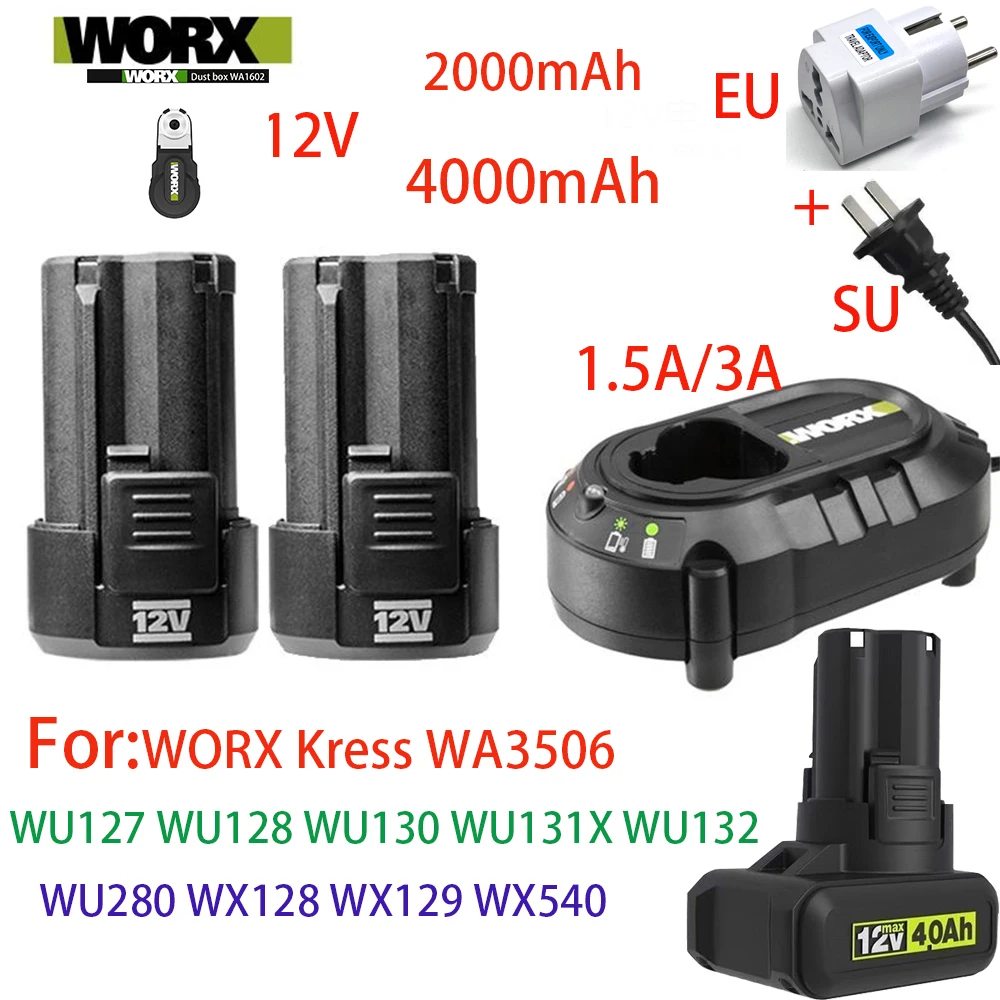100% nouveau Original 2.0/4.0Ah pour WORX Kress 12V WA3506 WU127 WU128 WU130 WU131X WU132 WU280 WX128 WX129 WX540 batterie pour outil électrique