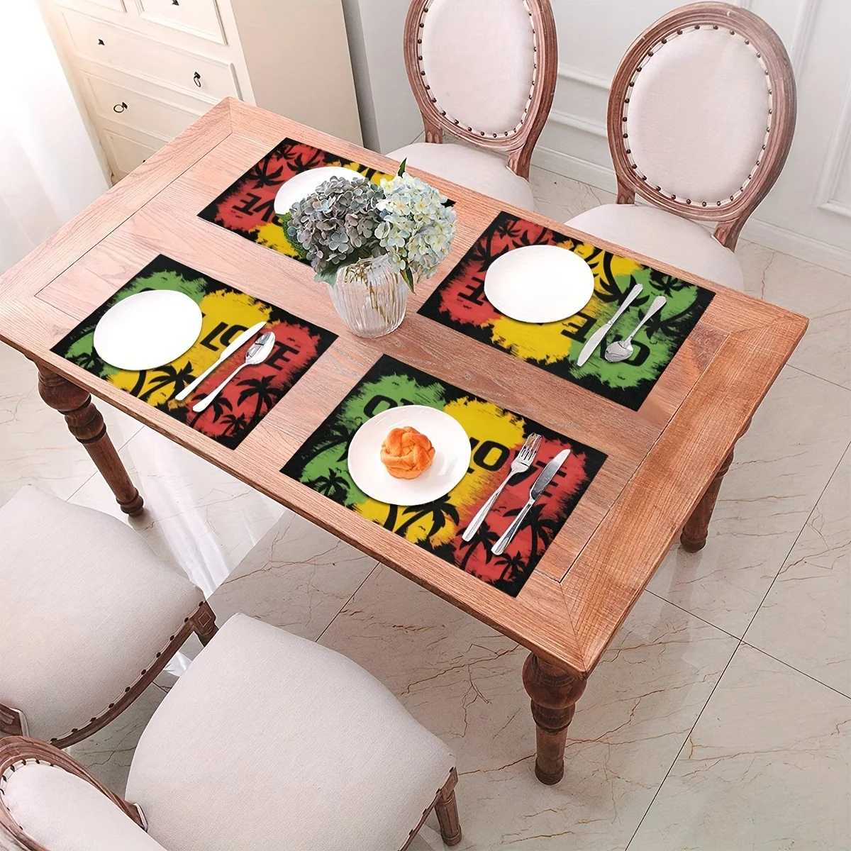 VIKAMA 4/6/8/10pcs  One Love Rasta Style Table Placemats  Summer Style Kitchen & Dining Coasters  Home Decor