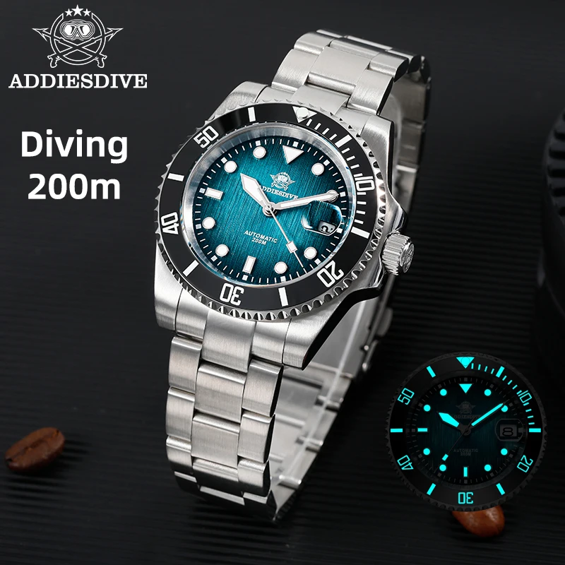 

ADDIESDIVE Men Automatic Watches Sapphire Glass 41mm Ceramic Bezel 200m Waterproof BWG9 Luminous Stainless Mechanical Watch
