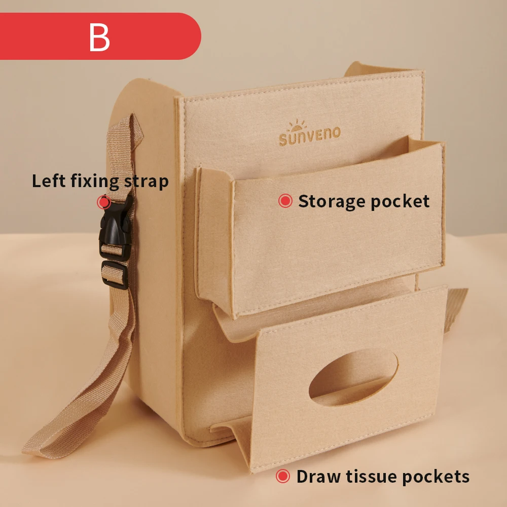 Sunveno bolsa de almacenamiento media para asiento de coche, compartimentos separados para bebé, almacenamiento multifuncional para coche