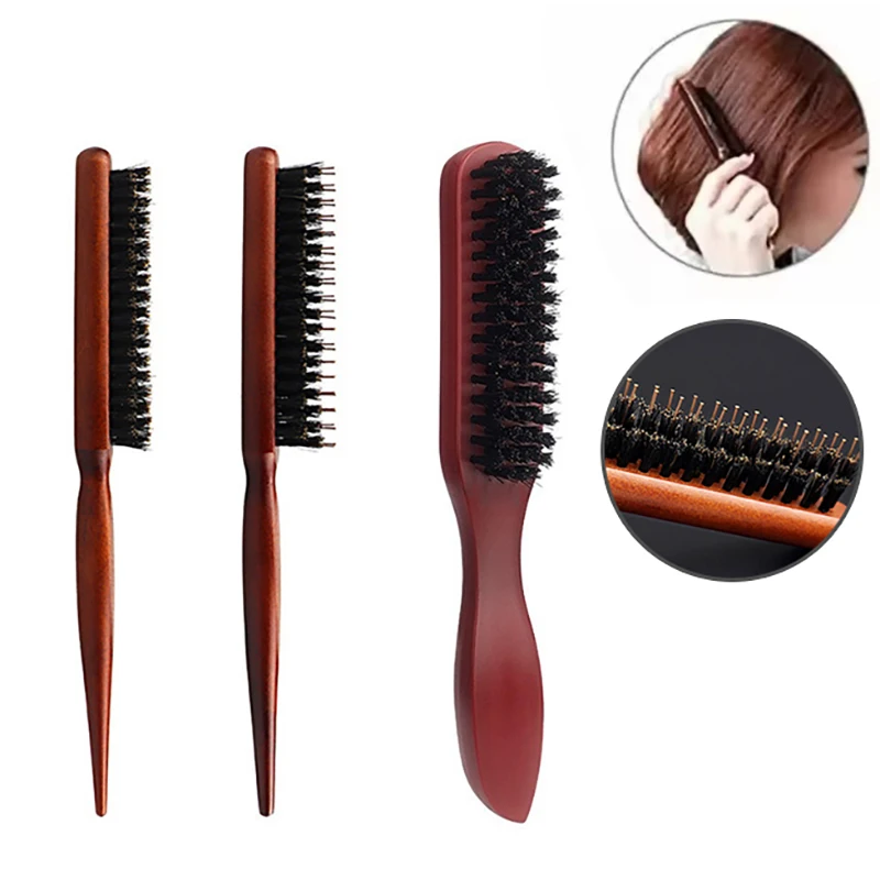 2pcs Premium Bristle Hairbrush With Wooden Handle-Reduces Frizz And Static- Scalp Massage Bristle Brush Set For All Hair Types