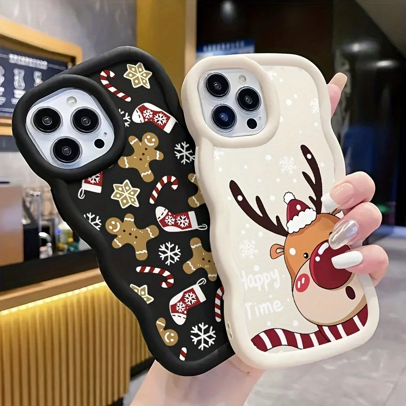 3Pcs,Christmas Three-Piece Set Big Wave Silicone Phone Case for Iphone 16/15/14/13/12/11 Pro Max,phone cases,iphone 15