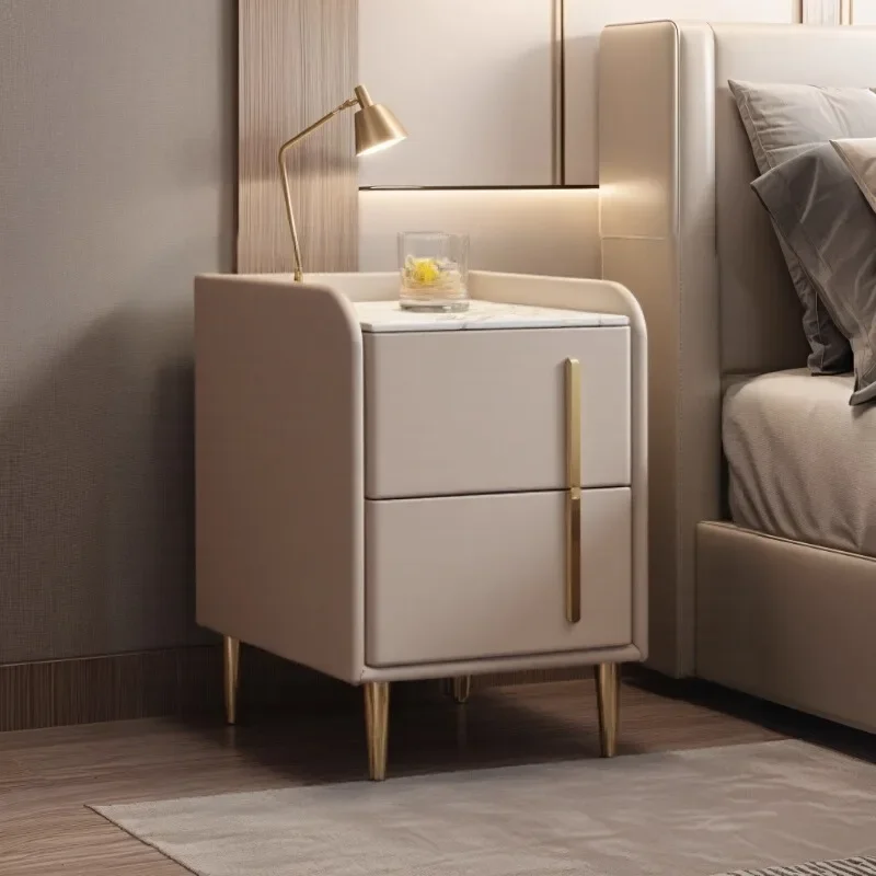 

Small apartment rock slab bedside table Solid wood bedside cabinet Extremely narrow locker Light luxury