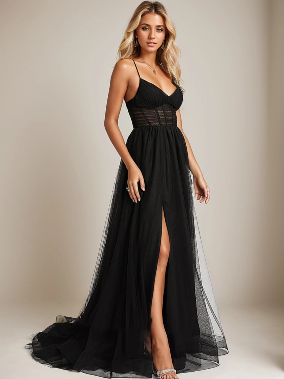 أزياء أنيقة الأميرة فستان حفلات مسائية الخامس الرقبة بلا أكمام تول مطوي سويب تراين فستان الزفاف الضيوف 2025 مخصص مجاني