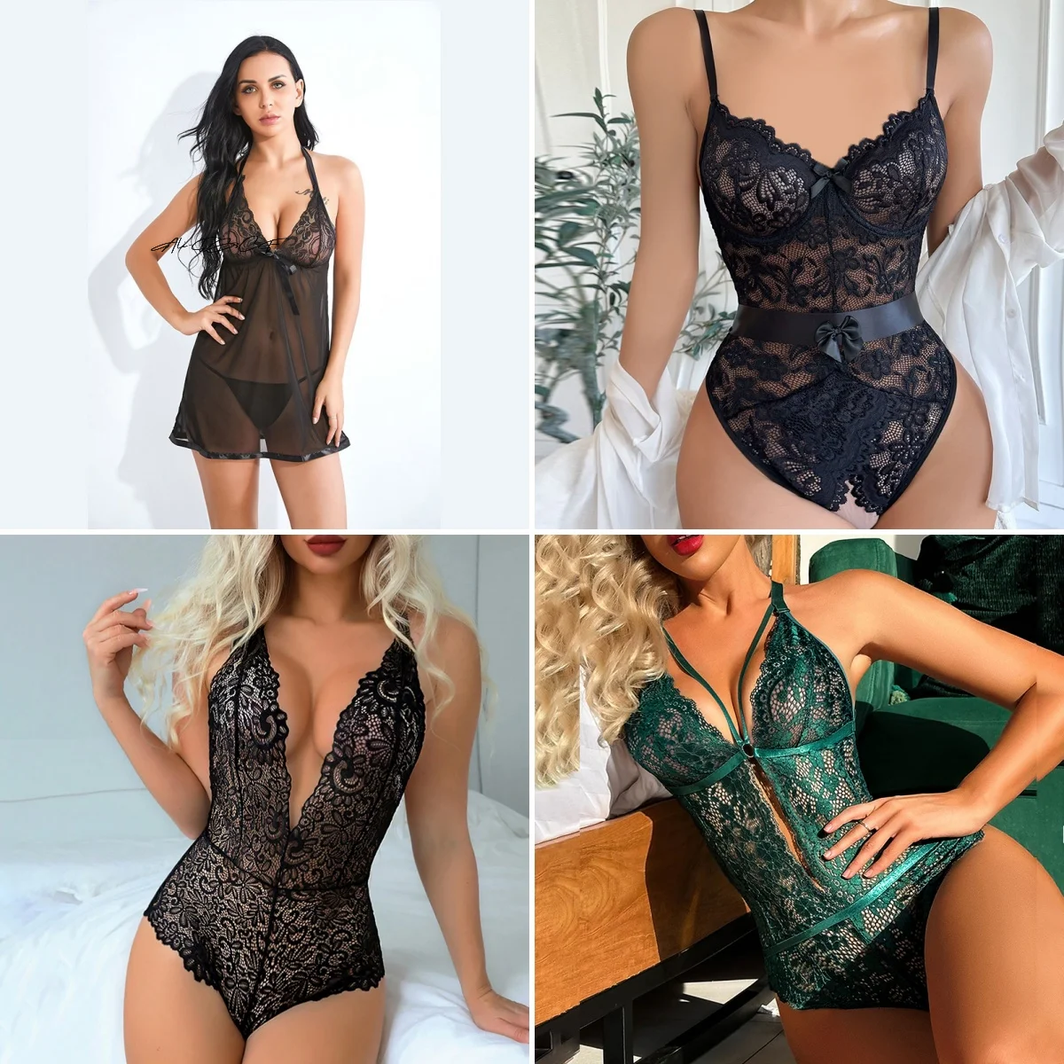 

Sexy Crotchless Underwear Women Black Teddy Body Suits Erotic Costumes Mini Baby Doll Dress Sleeveless Open Back Lingerie Sets