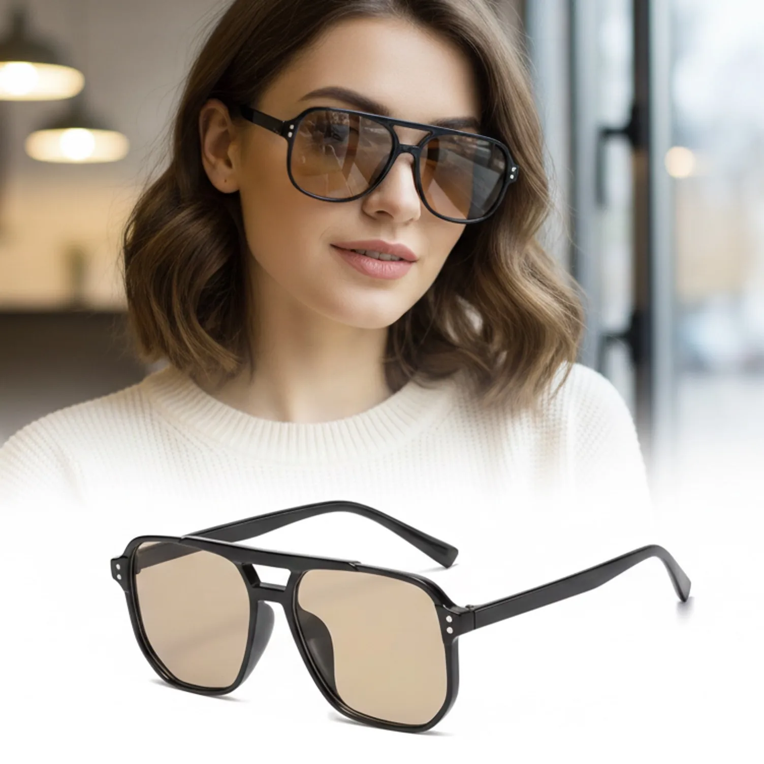 

New Men Fashion Business Sunglasses Double Beam Sun Glasses Women Trendy Versatile Glasses Trend Women Decorative Eyewear UV400