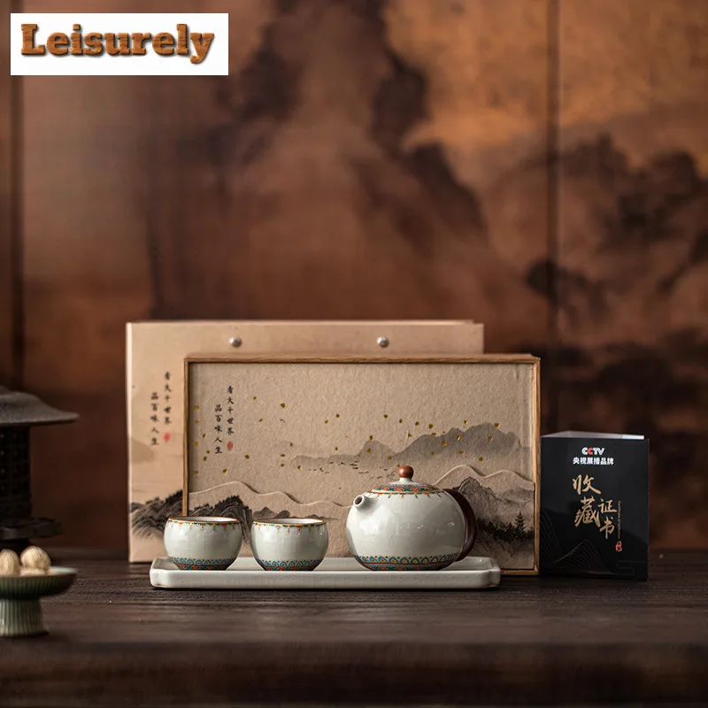 

Чайный сервиз Dunhuang Culture Ru Kiln, полный набор, винтажный набор для чайной церемонии, набор чайных чашек и чайных чашек, китайский чайный сервиз, оборудование, подарок