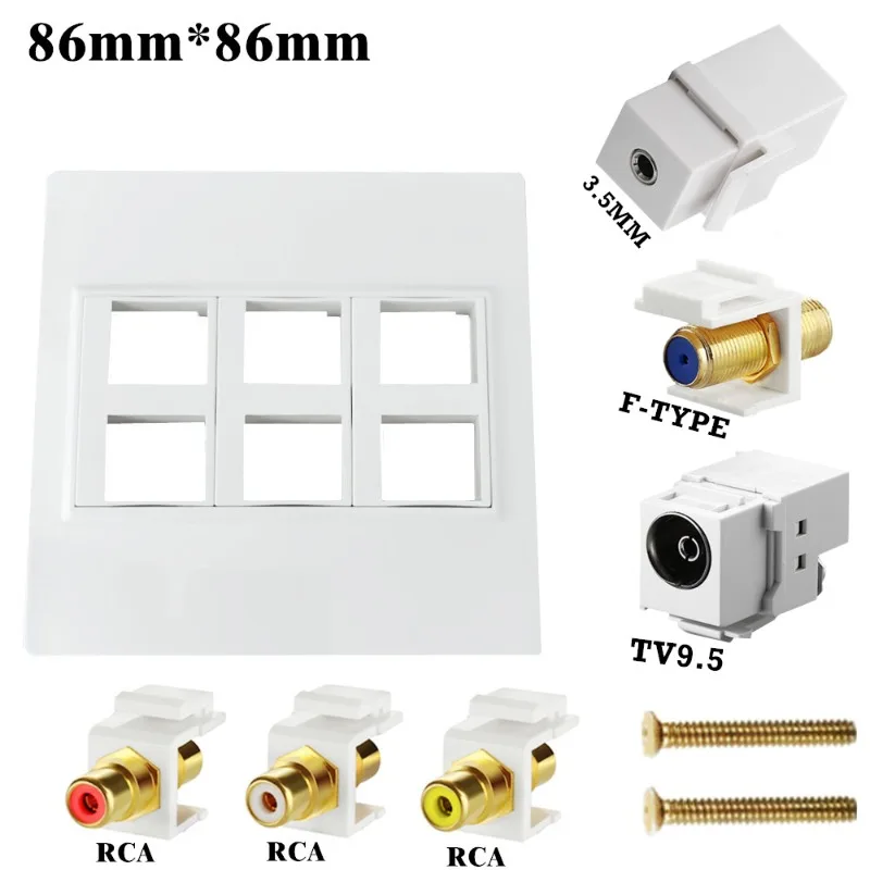 86 Type Multimedia Panel Audio 3.5MM TV F Head TV9.5 + Audio & Video 3rca Red White Yellow Wall Plug Wall Plug