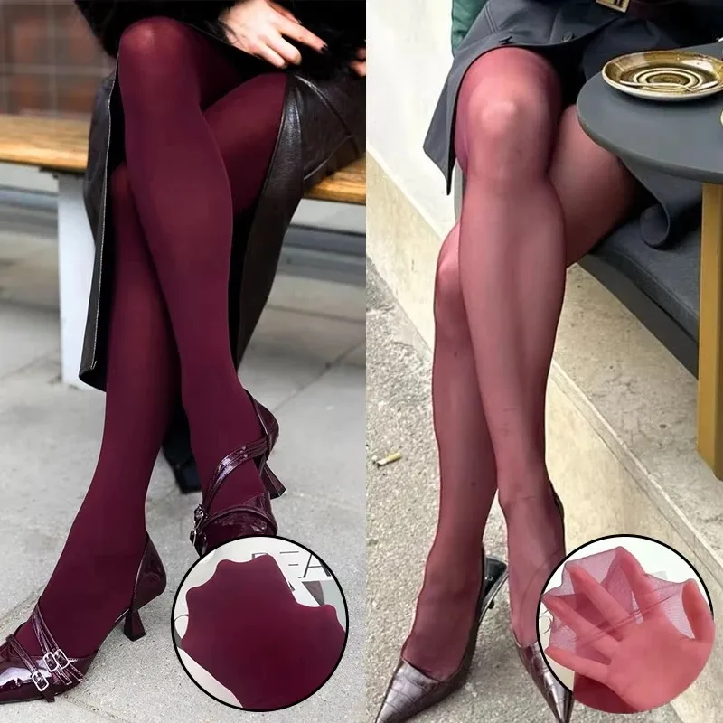 

Women's 80D Velvet Burgundy Tights Slim Stockings Pantyhose Super Elastic Plus Size Leggings Tight Sexy Spring Fall Winter Socks