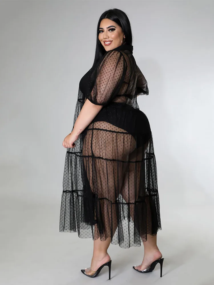 Lace Dresses for Women Plus Size Dresses Short Sleeve Summer Mesh Transparent Sexy Black Dress Wholesale Bulk Dropshipping