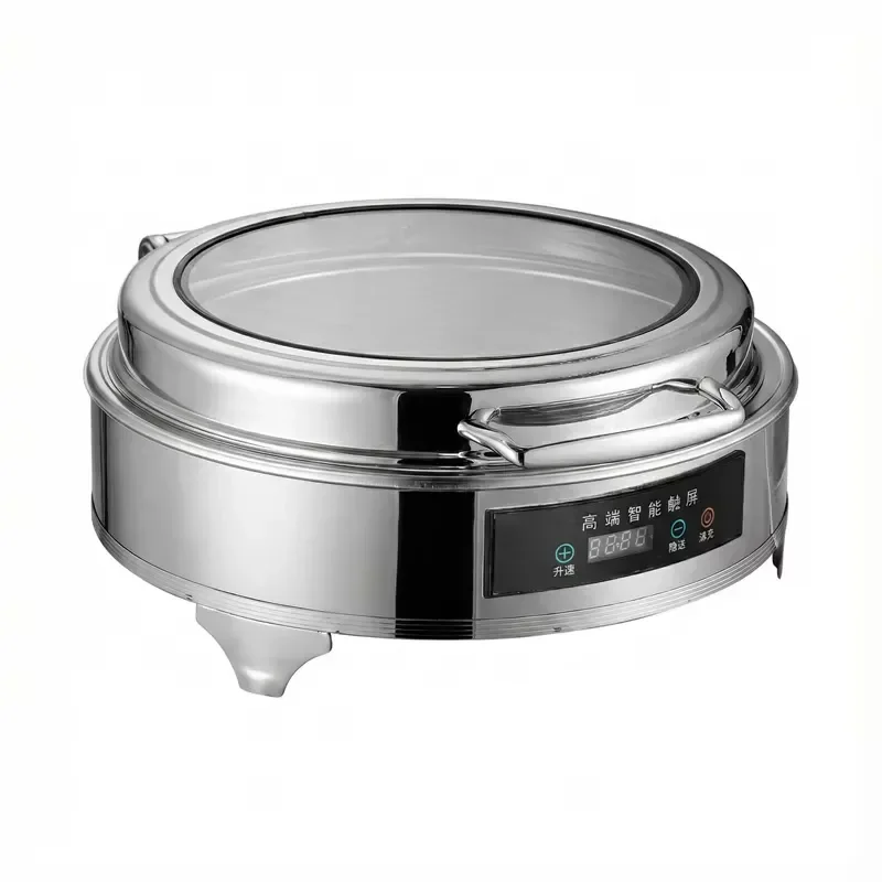 Stainless steel round electric hot pot buffet warmer with glass cover Commercial insulation pot is suitable for hotel