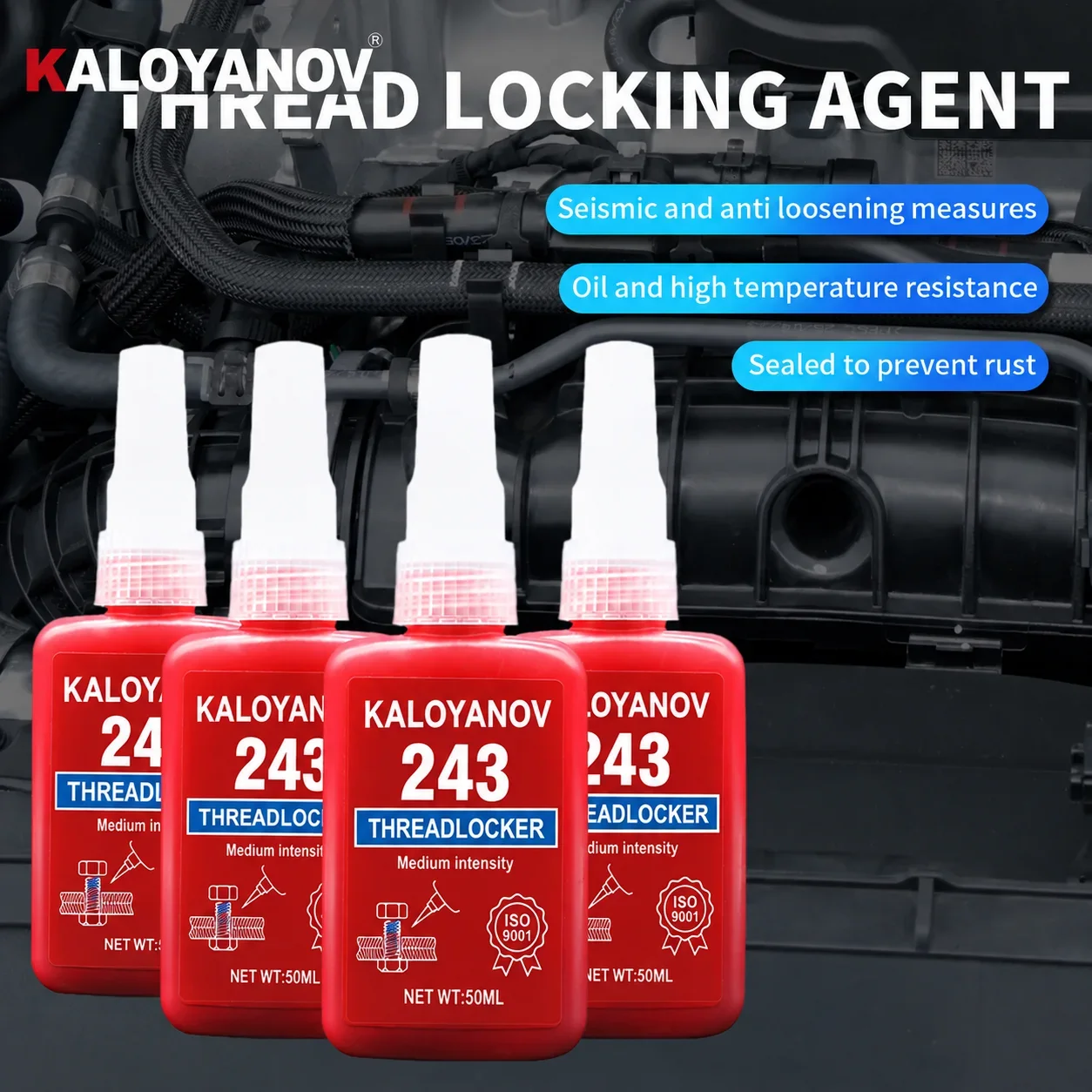 Medium Strength Threadlocker 243 Blue Removable Liquid,Thread Locker Adhesive Sealant to Prevent Loosening & Rust,50/10ml Bottle