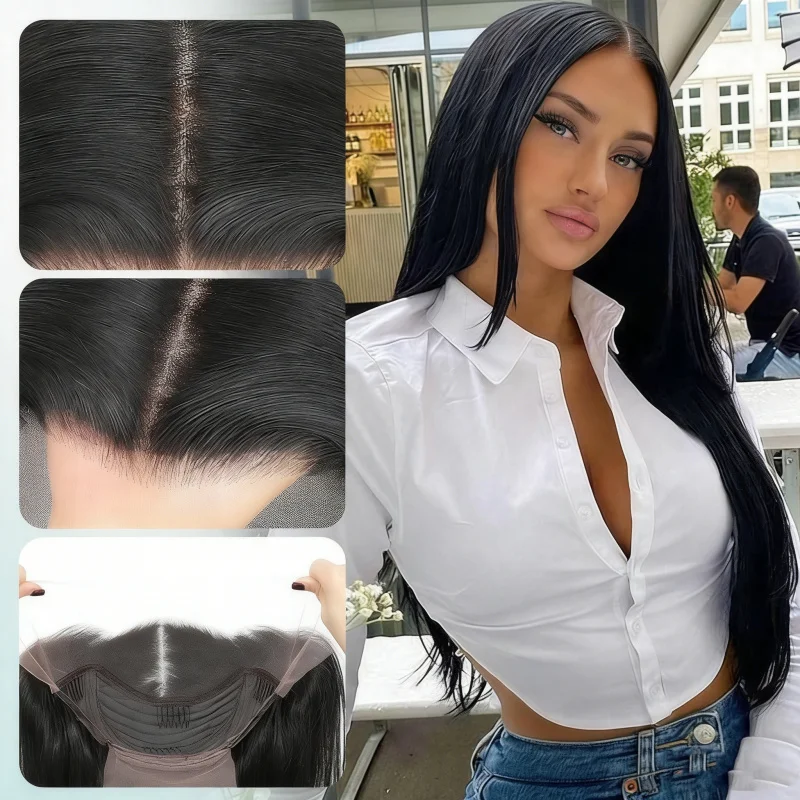 

Парик фронта шнурка 13x4 для чернокожих женщин, 26-дюймовые прямые черные предварительно выщипанные бесклеевые парики, парик из синтетических волос для начинающих