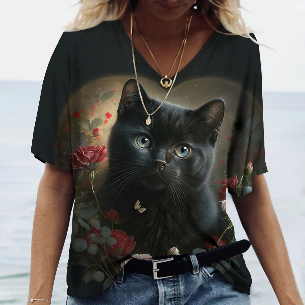 

Women's T-Shirt Summer V-Neck T Shirt For Women Daily Fashion Short Sleeve Casual T-Shirt 3d Print Female Clothes