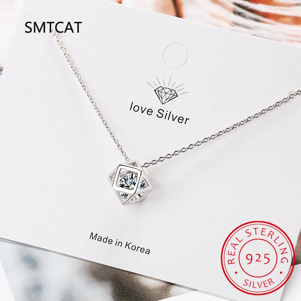 925 Sterling Silver Lab Diamond 1 Carat Moissanite Rubik\'s Cube Pendant Necklace For Women Party Bridal Fine Jewelry Colar