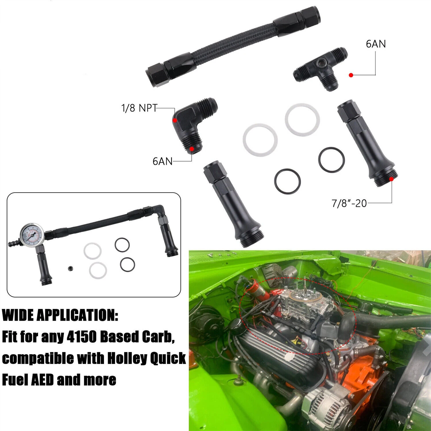 مضخة مزدوجة لخط وقود الكربوهيدرات AN6 المضفر لمكربن هولي 4150 مع مقياس ضغط الفراغ #2