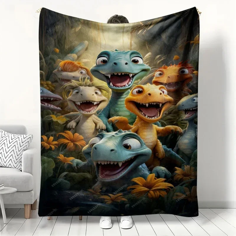 

Милое фланелевое одеяло с мультяшным принтом динозавров, всесезонное, для гостиной, офиса, дивана и путешествий