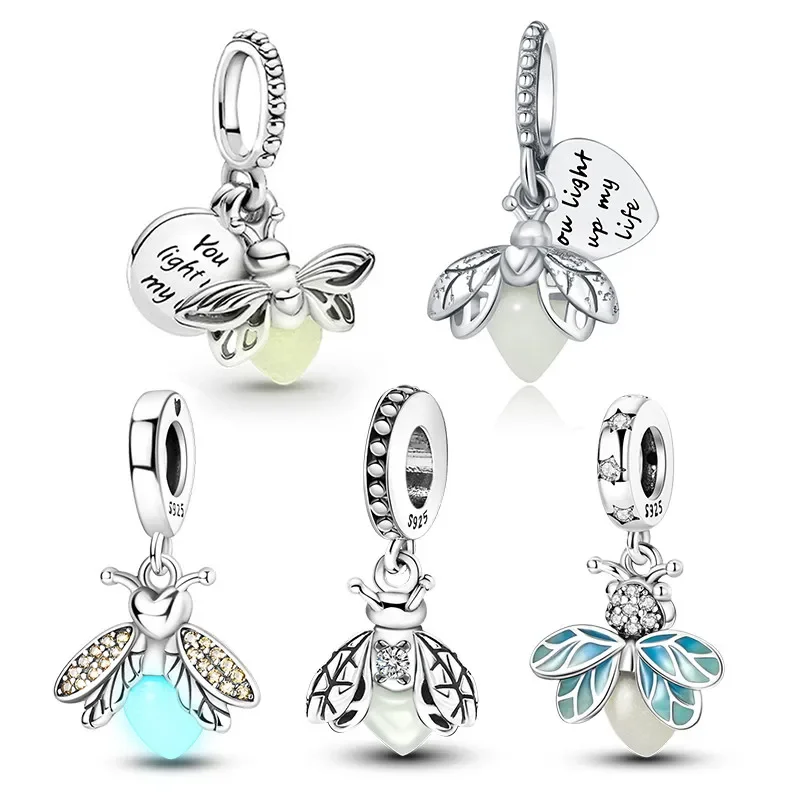 Silver 925 Glow-in-the-dark Firefly Charm Pendant for Original Pandora Charms Bracelet Beads for Women Diy Fine Jewelry Gifts