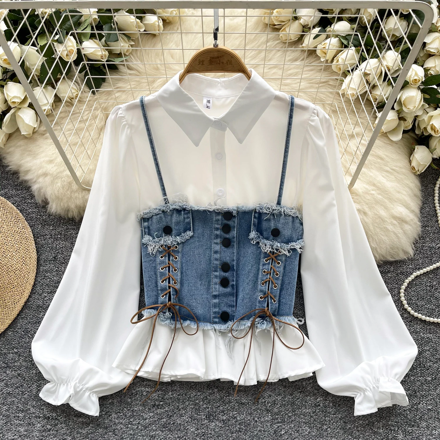 

Women Draw String Spliced lantern sleeve T Shirt Tops Female Shirring Tees Y2k Tops Summer women clothing