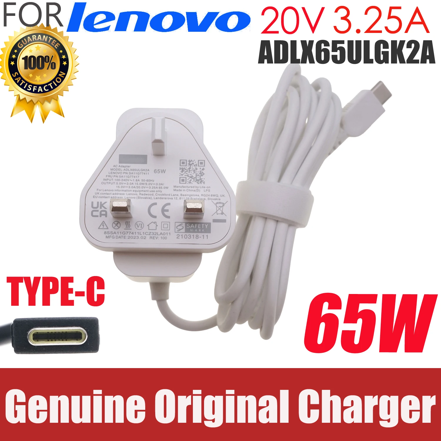 

Genuine ADLX65ULGK2A 65W 20V 3.25A USB-C Type C AC Adaper Charger for Lenovo ThinkPad T470 T470s T480 T480s Laptop Power Supply