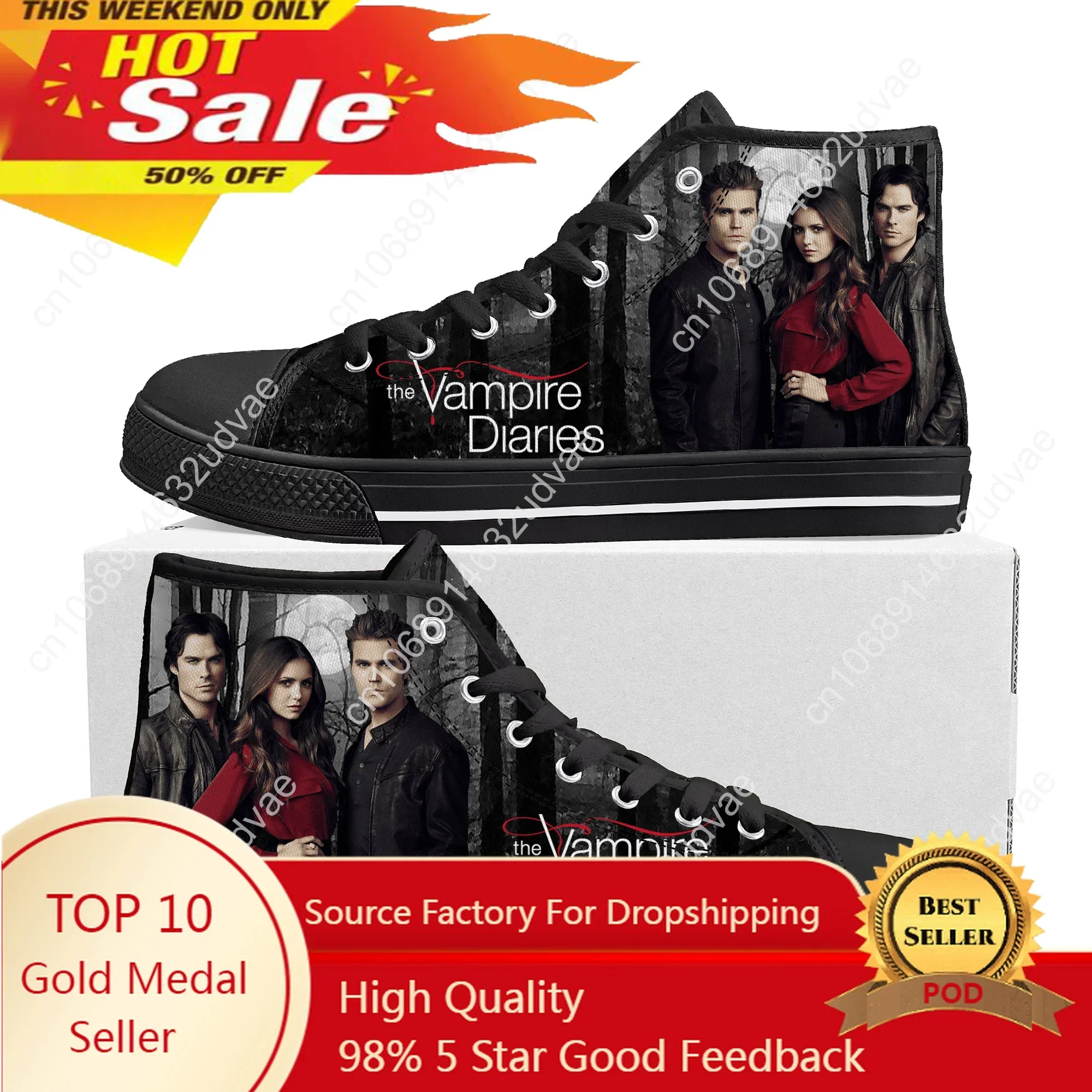 

The Vampire Diaries Damon Salvatore High Top Sneakers High Quality Mens Womens Teenager Canvas Sneaker Couple Shoes Custom Shoe